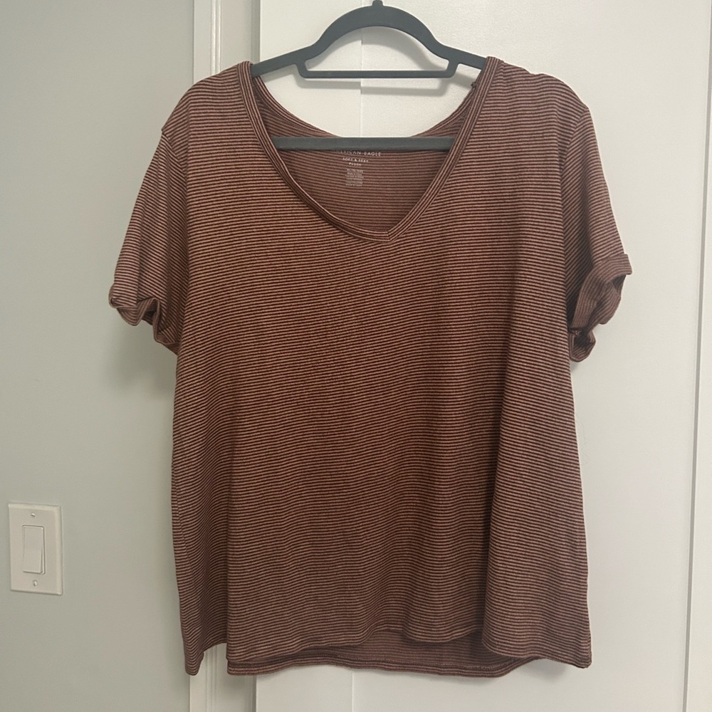 American Eagle Soft and Sexy Plush Orange Striped V-Neck Size XL
